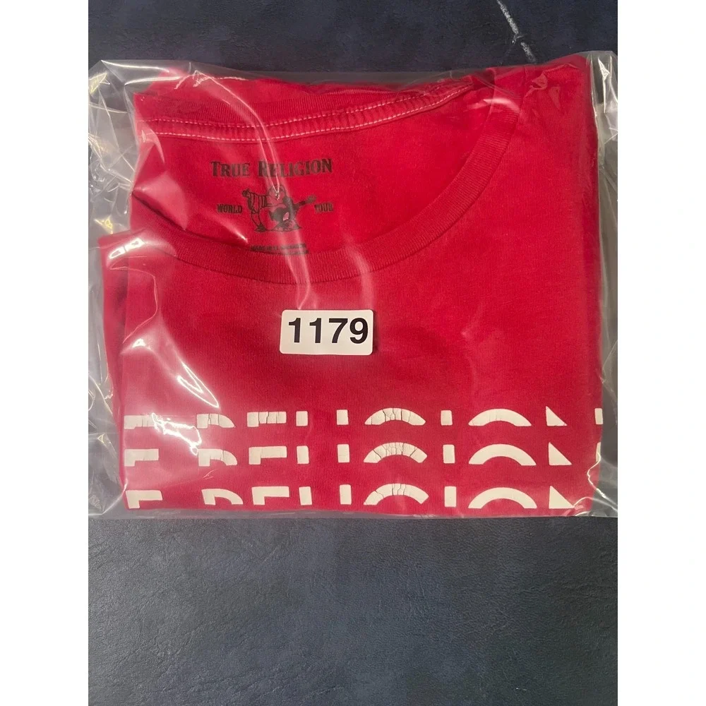 New True Religion T Shirt Mens Large Graphic Red Short Sleeve